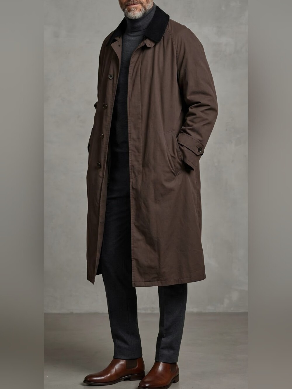 Bugatti Dark Brown Trench Coat with Black Collar